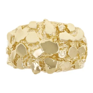 10k Gelbgold Massiv Nugget Ring Band 13,2 mm Größen 4-12 - Bild 1 von 4