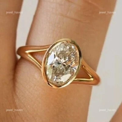 Bezel Set 2 Ct Oval Cut Lab Grown IGI Certified Diamond Ring 14kt Yellow Gold - Image 1 of 4