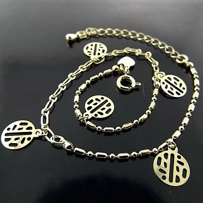 Anklet Genuine Real 18k Yellow Gold Filled Ladies Chinese Good Luck Charm Design - Image 1 of 4