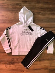 Adidas girl cropped hoodie leggings outfit size L 14 NWT - Picture 1 of 3