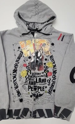 Chaqueta con Capucha Estampado Gráfico Raro Peace Talla Grande Gris Nación Parroquial  Foto 1 de 4