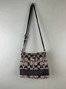 Coach Signature Stripe Crossbody Shoulder Bag Black Canvas Slim F19220 Purse - Picture 1 of 12
