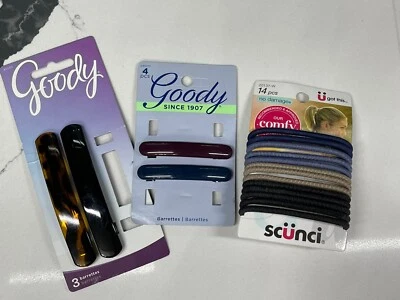 Mixed Lot Of Goody Barrettes & Scunci Hair Ties, 17 Pc NEW/UNUSED - Image 1 of 4