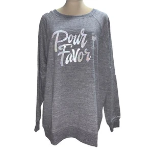 NEW WildFox Statement Sweatshirt Pour Favor Size Large Grey Relaxed Lounge Mom - Picture 1 of 8