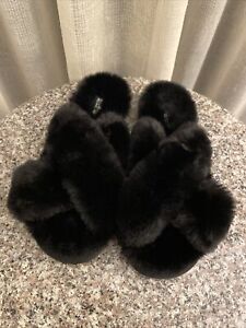 NIB - Michael Kors Women's Lala Faux Fur Slippers in Black - Size 9