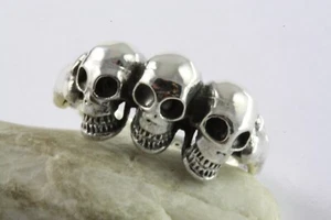 TOTENKOPF BIKER CHOPPER KREUZ RING SILBERRING 925 ECHT SILBER / 302 - Picture 1 of 4