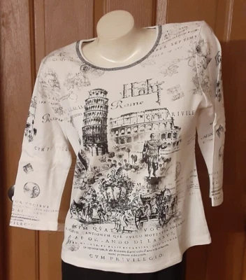 Camiseta Cactus Blanca Cuello Redondo Manga 3/4 Roma Italia Torre Inclinada Falta Talla S Foto 1 de 4