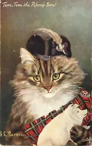 Tuck Cat Studies Postcard 9301 Tom the Piper's Son, A/S GL Barnes Dressed Cat - Picture 1 of 2