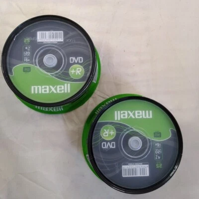 2 X MAXELL DVD +R 4.7GB 16X 120 MINUTE VIDEO PACKS TOTAL 50 DISKS  - Image 1 of 4