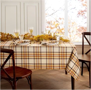 Russet Harvest Woven Plaid Cotton Tablecloth for Fall/Thanksgiving, 60"X120" Rec - Picture 1 of 12