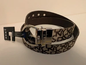 DKNY Reversible Belt Brown & Taupe Monogram Logo ladies. New~ Size Medium - Picture 1 of 15