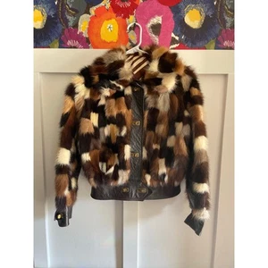 Vintage 1970's patchwork mink fur and leather cropped bomber coat - Picture 1 of 11