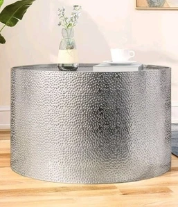 Christopher Knight Home Rache Modern Round Coffee Table w/ Hammered Iron, Silver - Picture 1 of 6