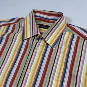 St. Croix Men’s Dress Shirt Long Sleeve Striped Made Italy Coral Multicolor XL - Picture 1 of 9