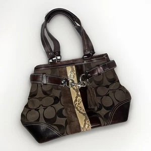 Coach Hampton Signature Carryal Women's HandbagBrownLeatherCanvas 10264 Weartear - Picture 1 of 13