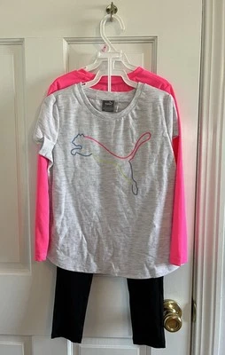 Puma 3 Piece Set Girl’s 6 Long & Short Sleeve With Leggings Pink Grey Black NWT - Image 1 of 4