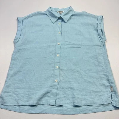 Рубашка женская Orvis средняя светло-голубая без рукавов льняная смесь на пуговицах передний карман - Изображение 1 из 4