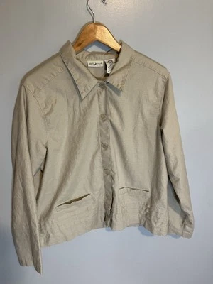 Винтажная рубашка на пуговицах спереди L бежевая льняная хлопковая черная дышащая с длинным рукавом квадратная - Изображение 1 из 4