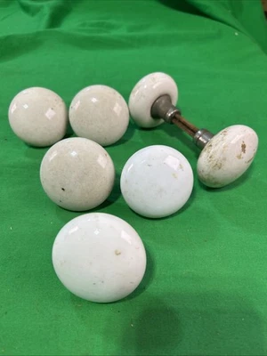 Seven 7 Antique 1890's Victorian White Porcelain Doorknobs - Image 1 of 4