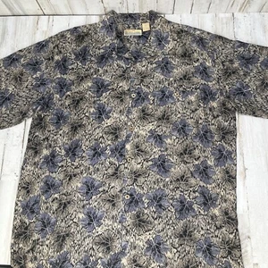 Bobby Chan Silk Hawaiian Button Down Shirt Mens Sz XL Floral Brown Short Sleeve - Picture 1 of 7