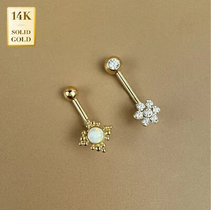 14K Solid Gold 4mm Round Opal Floral L Shape Christina Venus Body Piercing 14G - Picture 1 of 5
