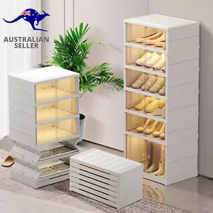 6-Tier Foldable Shoe Rack Organizer for Closet 6-12Pairs Plastic Collapsible Sho - Picture 1 of 12