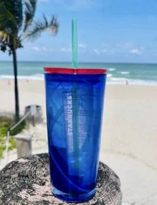 Starbucks Blue Wave Glass Cup Cold Recycled Swirl Tumbler Gradient 18oz New 2022 - Picture 1 of 8