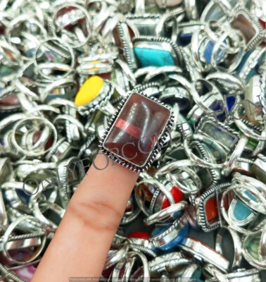 Offer Garnet & Mix Gemstone 925 Sterling Silver Plated Wholesale Fancy Lot Rings - image 1 of 3