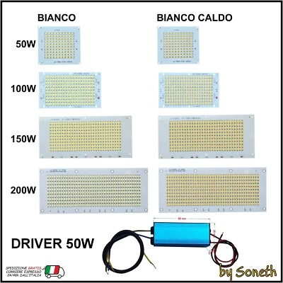 PIASTRA CHIP LED PROIETTORE FARO FARETTO 50W 100W 150W 200W BIANCO FREDDO CALDO - Immagine 1 di 2