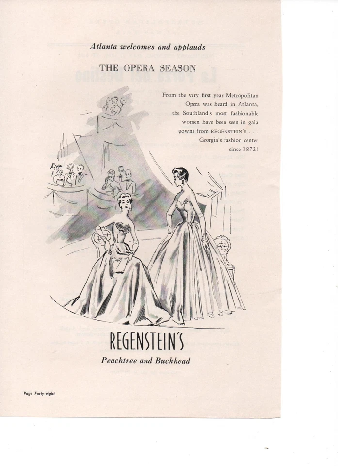 1954 年 Regensteins 亚特兰大复古印花广告佐治亚时尚中心 — 第 1/1 张图片