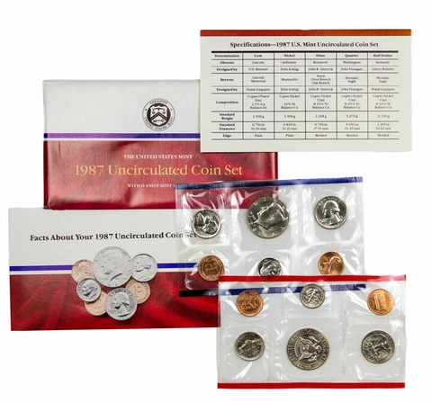 C33  E23  1987 P D US Mint Set  10 coins United States  Uncirculated Coin Set Cover