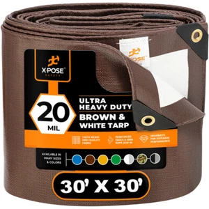 30' x 30' Brown/White Ultra Heavy Duty Tarp - 20 Mil - Picture 1 of 8