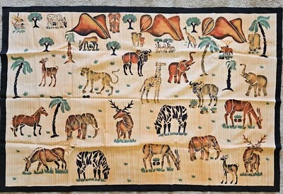 Batik Vintage Años 90 Animal Print Burkina Faso Nuevo 39"x59" Foto 1 de 4