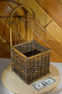 Large Bent Reed Wicker Woven Basket BOHO Wall Decor Towel Caddy Trash Bin ETC - Picture 1 of 10