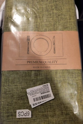 6 Piece Placemat Set - Grass Green w/Black 13 x 19 - Washable Cotton - Image 1 of 4