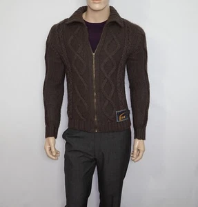 Just CAVALLI Long Sleeve Cardigan in BROWN Size 38 Merino Wool Blend ITALY - Picture 1 of 12