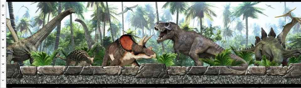 In The Beginning Jurassic 3JUR 1 Dinosaur Stripe Cotton Fabric  - Image 1 of 1
