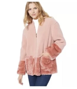 KOOLABURRA BY UGG Women's Coat Jacket M Rose Pink Faux Sherpa Faux Fur Hood New - Picture 1 of 5