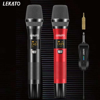 LEKATO UHF Wireless Microphone Rechargeable Cordless Metal Dual Handheld Dynamic - Image 1 of 4