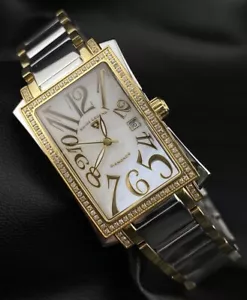 Orologio Swiss Legend Bella Diamante Perlato Data Quadrante Argento Oro Tank Chic - Foto 1 di 14