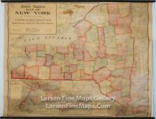 1911 Cram's Superior Map New York, Wall Map, School Map, Original Rollers Rare