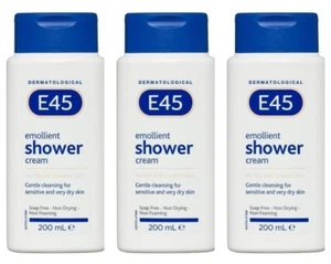 3 X E45 Moisturising Emollient Shower Cream 200mL For Dry & Sensitive Skin - Picture 1 of 5