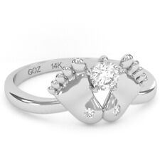Baby Feet White Topaz Diamond Ring In 14k Solid Gold