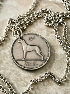 Ireland Coin Necklace 6 Pence Eire Ireland Irish Celtic Harp Wolfhound Jewelry - Picture 1 of 4