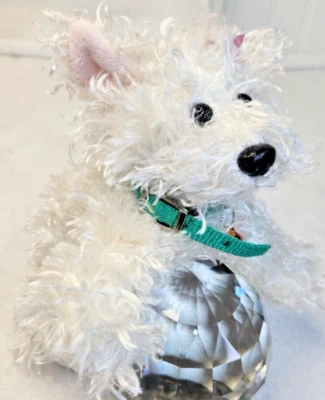Ganz Webkinz White Terrier Puppy Dog Curly Hair Pink Bow No Code Plush - Image 1 of 4