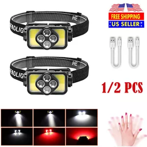 COB LED Headlamp USB Rechargeable Headlight Torch Work Light Bar Head Band Lamp - Picture 1 of 10