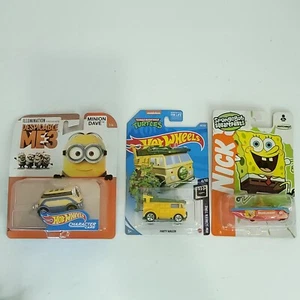 Lot of 3 Hot Wheels Party Wagon Tmnt Spongebob Boat Minion Dave NEW Die Cast - Picture 1 of 5