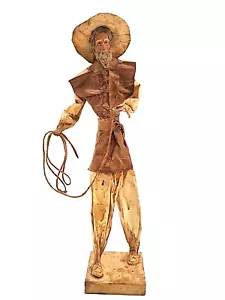 Vintage Mexican Folk Art Paper Mache Figure Tall Cowboy Farmer Rancher Lasso - Picture 1 of 24