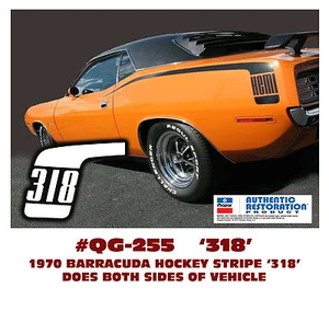 QG-255 1970 PLYMOUTH BARRACUDA - RAYAS DE PALO DE HOCKEY con 318 - KIT DE CALCOMANÍAS - Imagen 1 de 1