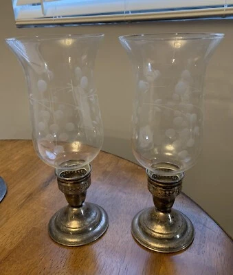 ВИНТАЖНЫЕ СЕРЕБРЯНЫЕ ЛАМПЫ ДЛЯ УРАГАНОВ ИЗ СТЕРЛИНГОВОГО СЕРЕБРА И ХРУСТАЛЯ REVERE пара - Изображение 1 из 4